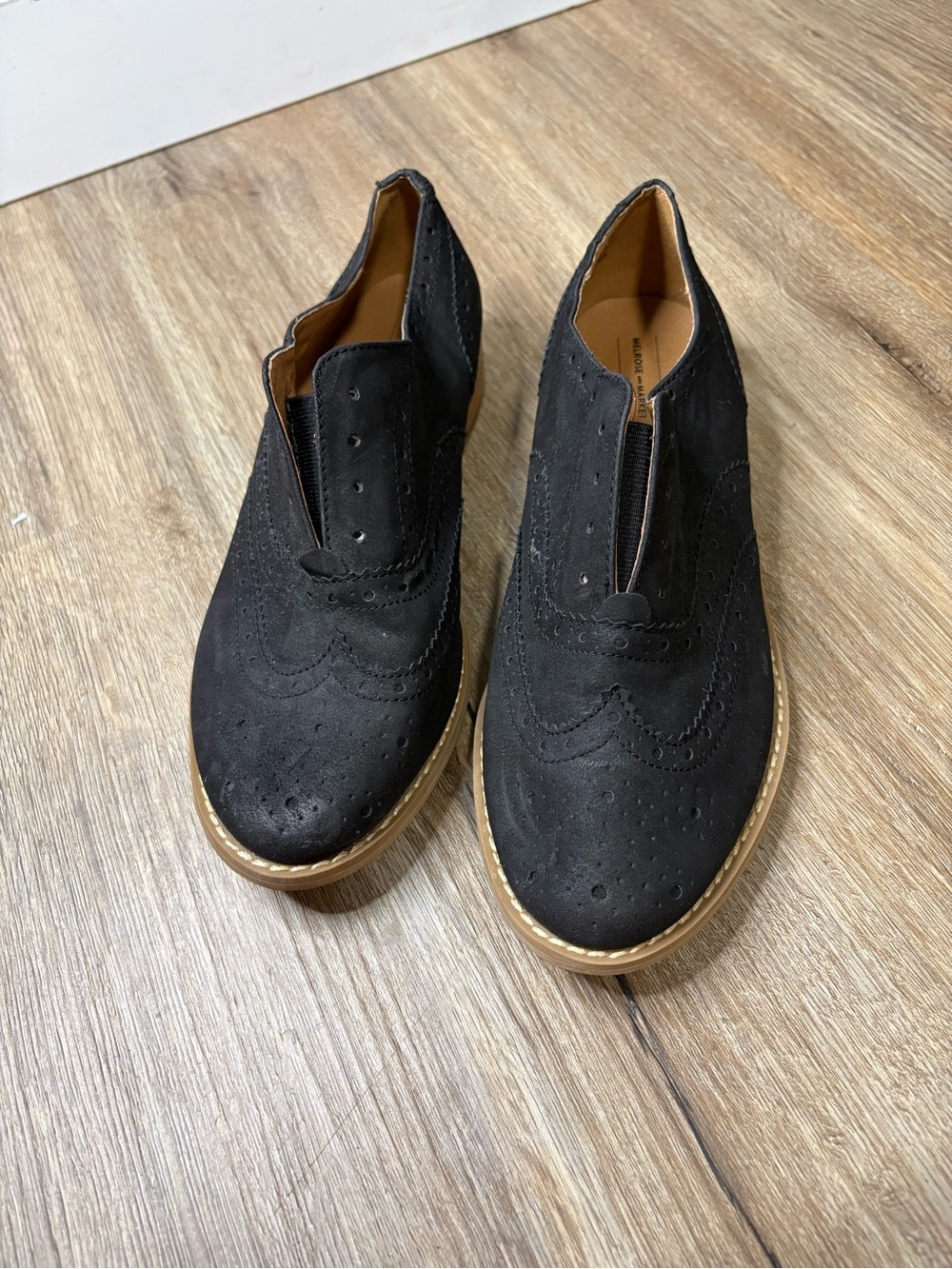 Melrose and Market Black Wingtip Vegan Slip-On Oxford Shoes Faux Suede Size 7